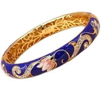 XXHNBF Bracelet pour Femme, Bracelets Vintage en Strass cloisonnés, Bracelets émaillés for Femmes, Accessoires plaqués Or, Bijoux Fantaisie ajourés, Cadeaux(Blue-Diameter 58mm)