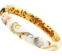 XXHNBF Bracelet pour Femme, Bracelets Vintage en Strass cloisonnés, Bracelets émaillés for Femmes, Accessoires plaqués Or, Bijoux Fantaisie ajourés, Cadeaux(White-Diameter 58mm)