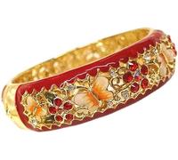 XXHNBF Bracelet pour Femme, Nouveaux Bracelets Larges en émail cloisonné et Strass for Femmes, Bijoux artisanaux, Manchettes dorées Tendance, Cadeaux d'anniversaire(Red-Diameter: 2.28 inch)