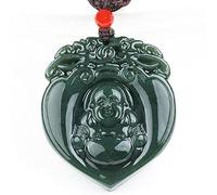 XXHNBF Collier de prière, Collier Bouddha Rieur en Jade Naturel Hetian, Pendentif amulette Feng Shui jadéite for la prospérité, Argent, méditation Chakra Reiki, 1 pièce