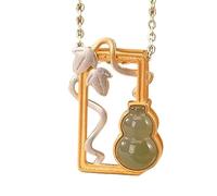 XXHNBF Collier de prière, Collier Pendentif en Jade hétien Naturel WU Lou, amulette de Gourde Feng Shui for la prospérité, Argent, Bonne Chance, Talisman Cristal Chakra Reiki, 1 pièce