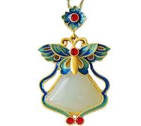 XXHNBF Collier de prière, Collier Pendentif en Or Vintage Jade hétien Naturel, chaîne de clavicule Cristal Quartz Chakra Reiki, Cadeau Bijoux Antiques for Femmes, 1 pièces