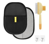 XXHUO Gant Et Brosses Anti Poils Animaux, 1 Paire De Gants Antistatiques + 1 Brosse pour Enlever Les Poils + 1 Brosse De Toilettage avec 2 Crochet À Ranger pour Chat Chien Poil Long Court