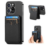 XXHUO Portefeuille Magnétique pour MagSafe iPhone 12 à 16, Porte-Cartes en Cuir PU Végan avec Support Intégré Multi-Angles, Capacité 4 Cartes, Conception Fine et Antichoc, Noir Uni