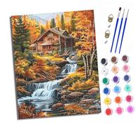 XXHXIE Peinture par Numéros pour Adulte Cabane dans la forêt d'automne Kits de Peinture au Numéro avec pinceaux de Dessin de Pigment Acrylique pour Décoration de la Maison 40x50 cm