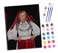 XXHXIE Peinture par Numéros pour Adulte Costume national du foulard rouge Kits de Peinture au Numéro avec pinceaux Peinture de Dessin de Pigment Acrylique pour Décoration de la Maison 40x50 cm