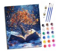 XXHXIE Peinture par Numéros pour Adulte Des arbres étranges dans les livres DIY Peinture Acrylique pour Adultes débutants Facile sur Toile 40×50 cm avec peintures et pinceaux (sans Cadre)