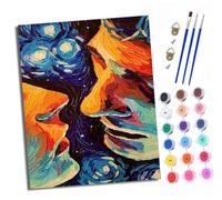 XXHXIE Peinture par Numéros pour Adulte Deux visages sous le ciel étoilé DIY Peinture Acrylique pour Adultes débutants Facile sur Toile 40×50 cm avec peintures et pinceaux (Avec cadre)
