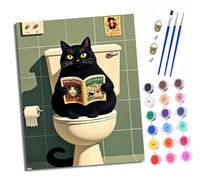 XXHXIE Peinture par Numéros pour Adulte DIY Peinture Acrylique pour Adultes Chat noir lisant dans les toilettes débutants Facile sur Toile 40×50 cm avec peintures et pinceaux Flower Town(Avec cadre)