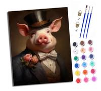 XXHXIE Peinture par Numéros pour Adulte DIY Peinture Acrylique pour Adultes Cochon en robe débutants Facile sur Toile 40×50 cm avec peintures et pinceaux(Avec cadre)