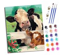 XXHXIE Peinture par Numéros pour Adulte DIY Peinture Acrylique pour Adultes Gros taureau et petit veau débutants Facile sur Toile 40×50 cm avec peintures et pinceaux(Avec cadre)