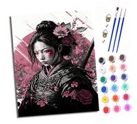 XXHXIE Peinture par Numéros pour Adulte DIY Peinture Acrylique pour Adultes Guerrier Sakura tenant une épée débutants Facile sur Toile 40×50 cm avec peintures et pinceaux(Avec cadre)