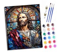 XXHXIE Peinture par Numéros pour Adulte DIY Peinture Acrylique pour Adultes iconographie du vitrail débutants Facile sur Toile 40×50 cm avec peintures et pinceaux(Avec cadre)