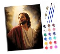 XXHXIE Peinture par Numéros pour Adulte DIY Peinture Acrylique pour Adultes Jésus chrétien débutants Facile sur Toile 40×50 cm avec peintures et pinceaux Flower Town(sans Cadre)