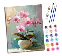 XXHXIE Peinture par Numéros pour Adulte DIY Peinture Acrylique pour Adultes Vase d'orchidée rose débutants Facile sur Toile 40×50 cm avec peintures et pinceaux(sans Cadre)