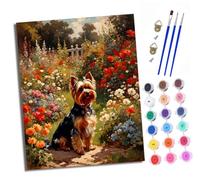 XXHXIE Peinture par Numéros pour Adulte DIY Peinture Acrylique pour Adultes Yorkshire terrier dans le jardin débutants Facile sur Toile 40×50 cm avec peintures et pinceaux(Avec cadre)