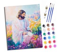 XXHXIE Peinture par Numéros pour Adulte Jésus dans les fleurs DIY Peinture Acrylique pour Adultes débutants Facile sur Toile 40×50 cm avec peintures et pinceaux (Avec cadre)