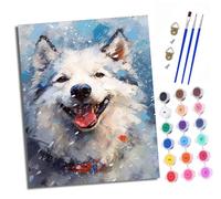 XXHXIE Peinture par Numéros pour Adulte Joyeux Malamute d'Alaska DIY Peinture Acrylique pour Adultes débutants Facile sur Toile 40×50 cm avec peintures et pinceaux (Avec cadre)