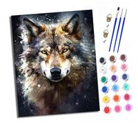 XXHXIE Peinture par Numéros pour Adulte Le regard du loup d'encre DIY Peinture Acrylique pour Adultes débutants Facile sur Toile 40×50 cm avec peintures et pinceaux (Avec cadre)