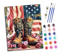 XXHXIE Peinture par Numéros pour Adulte Peinture par Numero pour et Adulte Des bottes à côté du drapeau DIY Acrylique Débutants Facile sur Toile Peintures et Pinceaux （Avec cadre）