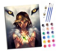 XXHXIE Peinture par Numéros pour Adulte Peinture par Numero pour et Adulte Image de la princesse Mononoké DIY Acrylique Débutants Facile sur Toile Peintures et Pinceaux （Avec cadre