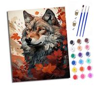 XXHXIE Peinture par Numéros pour Adulte Peinture par Numero pour et Adulte Le regard du loup des feuilles DIY Acrylique Débutants Facile sur Toile Peintures et Pinceaux (Avec cadre