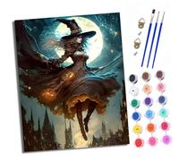 XXHXIE Peinture par Numéros pour Adulte Petite sorcière volant sur un balai Kits de Peinture au Numéro avec pinceaux de Dessin de Pigment Acrylique Décoration de la Maison 40x50 cm Avec cadre