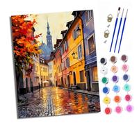 XXHXIE Peinture par Numéros pour Adulte Rues colorées après la pluie DIY Peinture Acrylique pour Adultes débutants Facile sur Toile 40×50 cm avec peintures et pinceaux (Avec cadre)