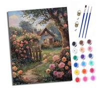 XXHXIE Peinture par Numéros pour Adulte Un chalet entouré de roses Kits de Peinture au Numéro avec pinceaux de Dessin de Pigment Acrylique Décoration de la Maison 40x50 cm Avec cadre