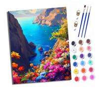 XXHXIE Peinture par Numéros pour Adulte Vallée des Fleurs au bord de la mer DIY Peinture Acrylique pour Adultes débutants Facile sur Toile 40×50 cm avec peintures et pinceaux (sans Cadre)