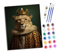 XXHXIE Peinture par Numéros pour Adultes Kit de Peinture à l'huile sur Toile par Numéro pour ou Débutants Guépard portant une couronne Avec Pinceaux à Dessin 40 x 50 cm Avec cadre
