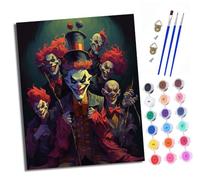 XXHXIE Peinture par Numéros pour Adultes Kit de Peinture à l'huile sur Toile par Numéro pour ou Débutants Portrait de groupe de clown maléfique Avec Pinceaux à Dessin 40 x 50 cm Avec cadre
