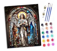 XXHXIE Peinture par Numéros pour Adultes Kit de Peinture à l'huile sur Toile par Numéro pour ou Débutants Ange gardien du vitrail Avec Pinceaux à Dessin 40 x 50 cm