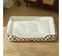 XXIUDEE Lit orthopédique lavable pour chien de taille moyenne, matelas anti-anxiété avec fond antidérapant, matelas pour animaux de compagnie de taille moyenne et grande (70 x 50 x 12 cm, marron)