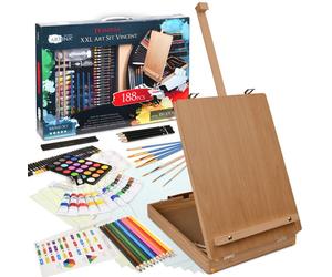 XXL 188pcs Kit de peinture avec valise de peinture et chevalet de table Vincent