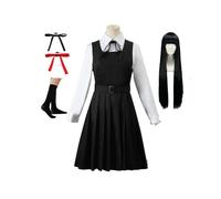 (XXL,A3 Costume wig)Anime Chainsaw Man Cosplay Mitaka Asa Costume Dress Black Red Tie Women Uniform Halloween Clothes