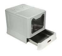 XXL Bac à litière pour Chat en Acier Inoxydable, Maison de Toilette pour Gros Chat, Double entrée, Haut côté, Extra Large, Anti-Fuite,avec Couvercle+Pelle+2 Charbon Actif