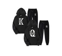 (XXL,Black Queen 2)2023 Fashion Couple Sweatshirt King Queen Printed Lover Hooded Suits Hoodie And Sweatpants 2pcs Set Streetwear Men Women Cloths