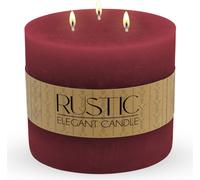 XXL Bougie 3 mèches ronde 12 x 12 cm non parfumée - bordeaux - Grande bougie à tige avec 65 heures de combustion