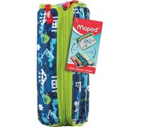 Xxl Double Opening School Pencil Case - Customizable Reversible Pencil Case With 1 Side To Colour - Large Practical Openings - Triangle Pencil Case 24.5 X 8 Cm - Pixel Pencil Case Blue/Green