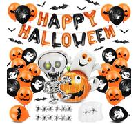 XXL Foil Ballons Happy Halloween, Ballons Citrouille Fantôme Noir Orange, Accessoires Araignée Chauve-souris, Halloween Décorations de Soirée à Thème Fête