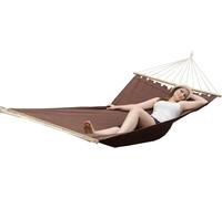 Xxl Grand Hamac Familial À 2 Places 200x120cm Avec Barres En Bois Marron