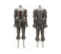 (XXL,Gray)Stephen King's It Full Set Halloween Cosplay Costume Pennywise Clown Suit Joker_ New Arrival