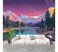 XXL HD Amovible Papier Peint Photo Illustrations De Paysages De Dessin Animé Intissé Décoration Papier Peint 350x256 cm Violet Facile à Installer Raccordement sans Couture Amovible Fresque Murale