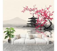 XXL HD Amovible Papier Peint Photo Style Japonais Peinture à L'Encre Intissé Décoration Papier Peint 350x256 cm blanc clair Facile à Installer Raccordement sans Couture Amovible Fresque Murale