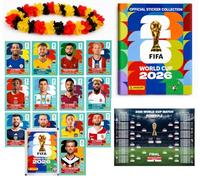 XXL Kit Starter Fan Coupe du Monde 2026 - Album Original Panini, Calendrier des Matchs + Collier de Fleurs Allemagne, Bundle Fan XXL (1 Pochette / 13 Stickers)