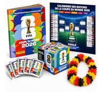 XXL Kit Starter Fan Coupe du Monde 2026 - Album Original Panini, Calendrier des Matchs + Collier de Fleurs Allemagne, Bundle Fan XXL (25 Pochettes / 175 Stickers)