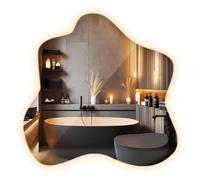XXL Miroir LED avec Éclairage 77,3x76,6 cm Bords Polis sans Cadre pour Salle de Bain Salon Chambre Entrée Maquillage Déco Intérieur Organique Lumière Chaude Irrégulier Style Industriel Forme Ondulée
