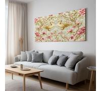 XXL Panorama Tableau Décoration Murale avec Cadre Animal Deux Canards Rose Fleur, Impression sur Toile Salon Moderne - Déco pour Grand Salon Bureau 140x70 cm