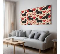 XXL Panorama Tableau sur Toile avec Cadre Terrier Écossais Cœur, Peinture d'Art Moderne - Décoration Murale Salon Bureau Hôtel Design 140 x 70 cm